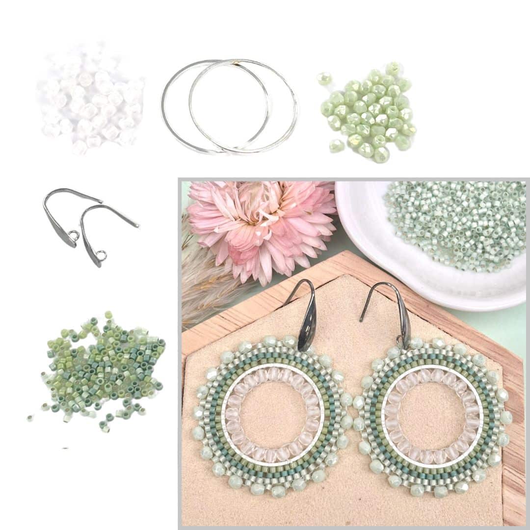 DIY kit ronde oorbellen mintgroen en zilver