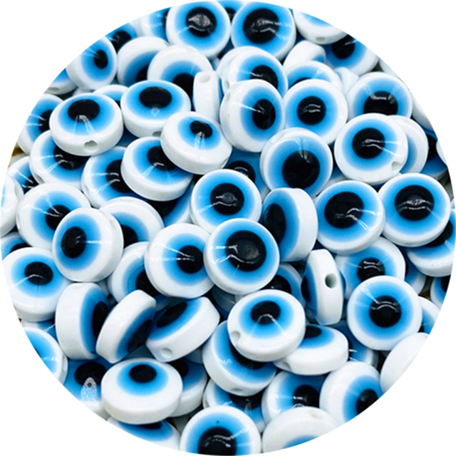 Acrylkralen 10mm evil eyes wit