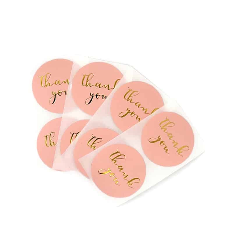 Sticker roze "Thank you" (25mm)